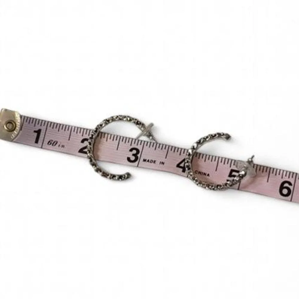 Pink &‎ Silver Rhinestone Hoop Earrings